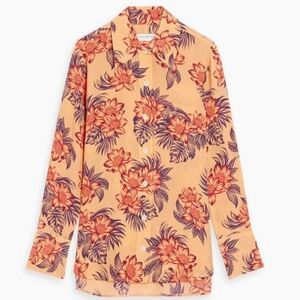 Equipment Quinne in Cantaloupe Floral Silk Oversized Button Down Shirt SZ Small